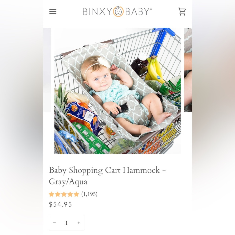 Like New Binxy Baby Shopping Cart Hammock - Gray and Aqua